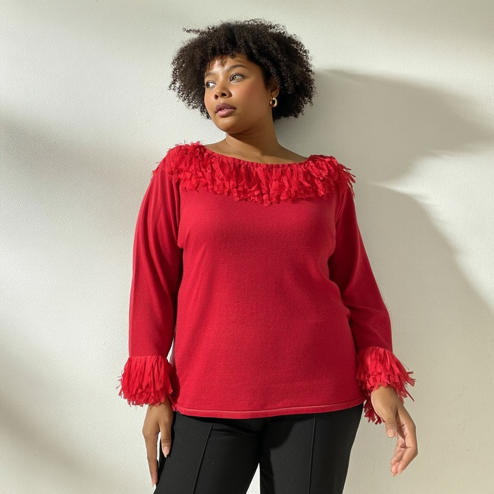 Giorgio Fiorlini Red Fringe‎ Knit Top Women 18/20W Valentine's Day